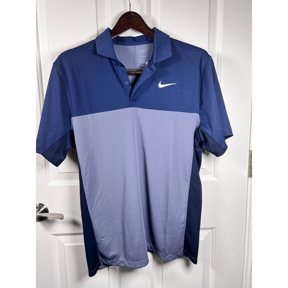 Nike Mens Dri-FIT Polo Shirt Blue Colorblock Golf Athletic Top Size Medium
